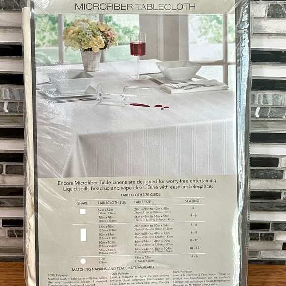 Encore Microfiber Spill Proof Tablecloth ~ Ivory ~ New In Package - Picture 2 of 9